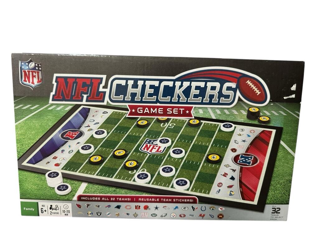 NFL Checkers Game Set by Masterpieces Inc with NFL Team Stickers New in Box